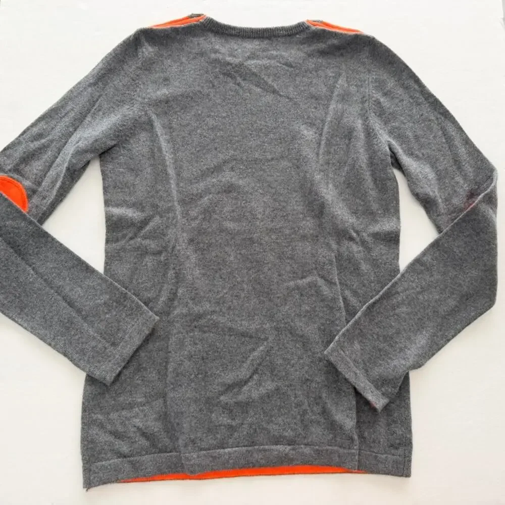WYSE London Cashmere Grey Jumper Sweater NEW 2/Small Orange Elbow Patch